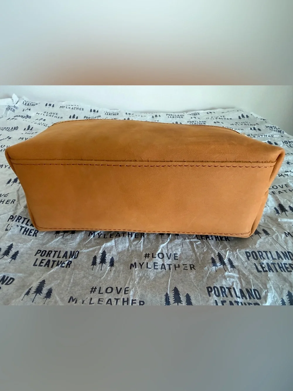 Portland Leather peach oversized makeup bag